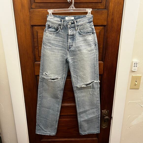 Moussy Vintage Jeans sz 24 Tifton Wide Straight Light Blue Wash $360 NWOT